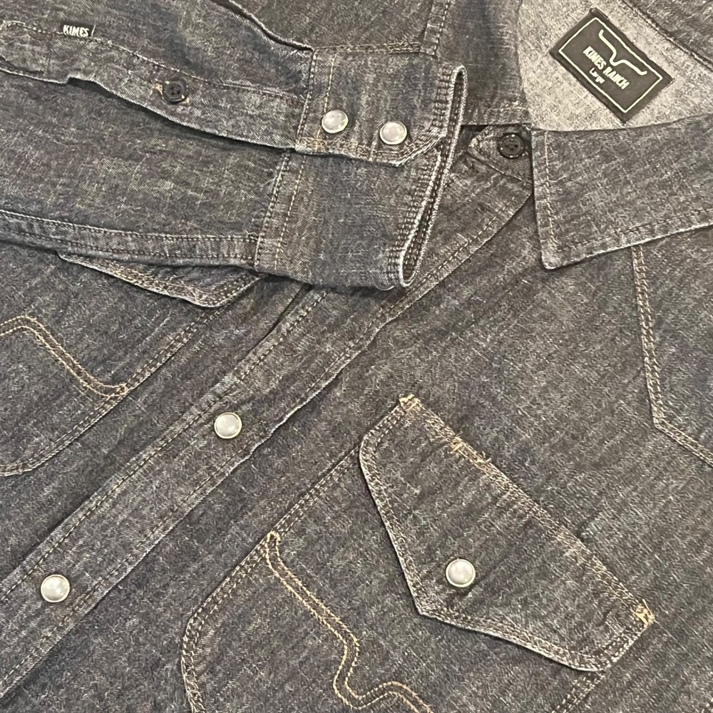 Kimes Ranch Shirts Mens L Gray Denim Pearl Snap Western Cowboy Rodeo